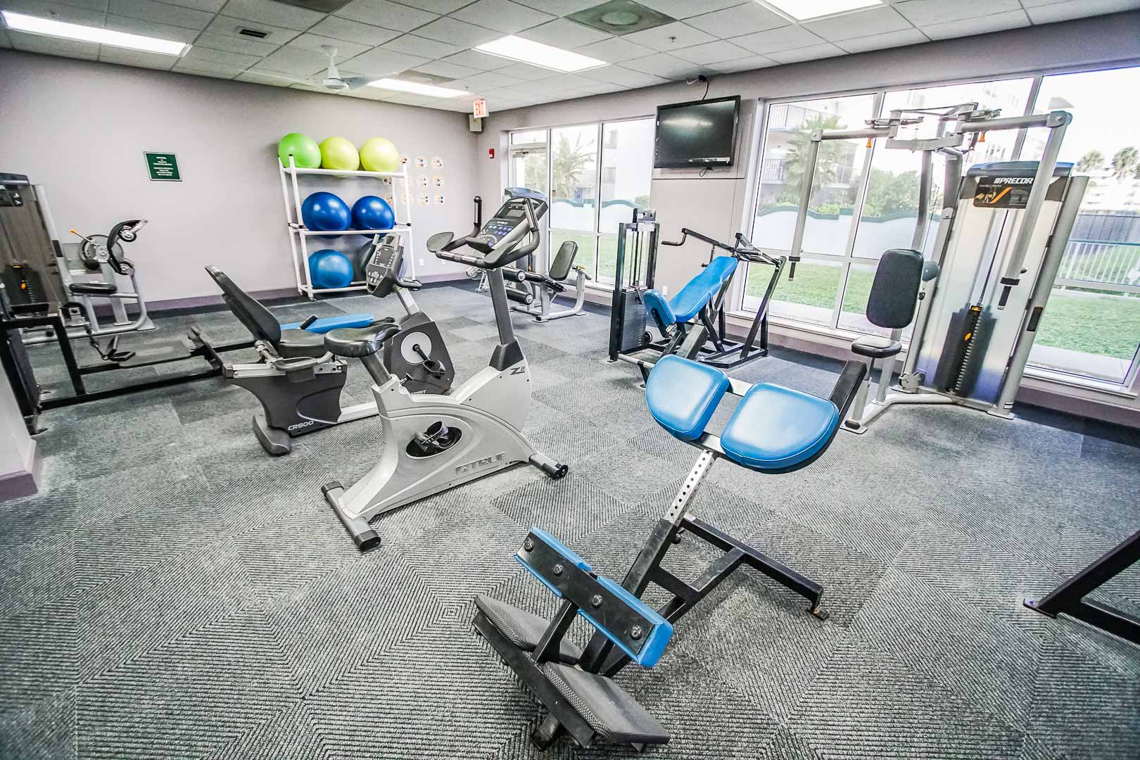 An expansive exercise room at VRI's The Resort on Cocoa Beach in Florida.